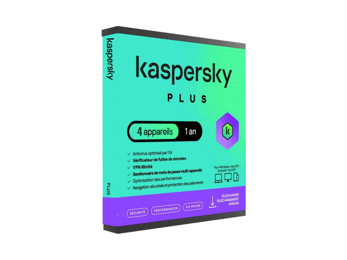 Antivirus Kaspersky Plus - Licence 4 postes (1 an)